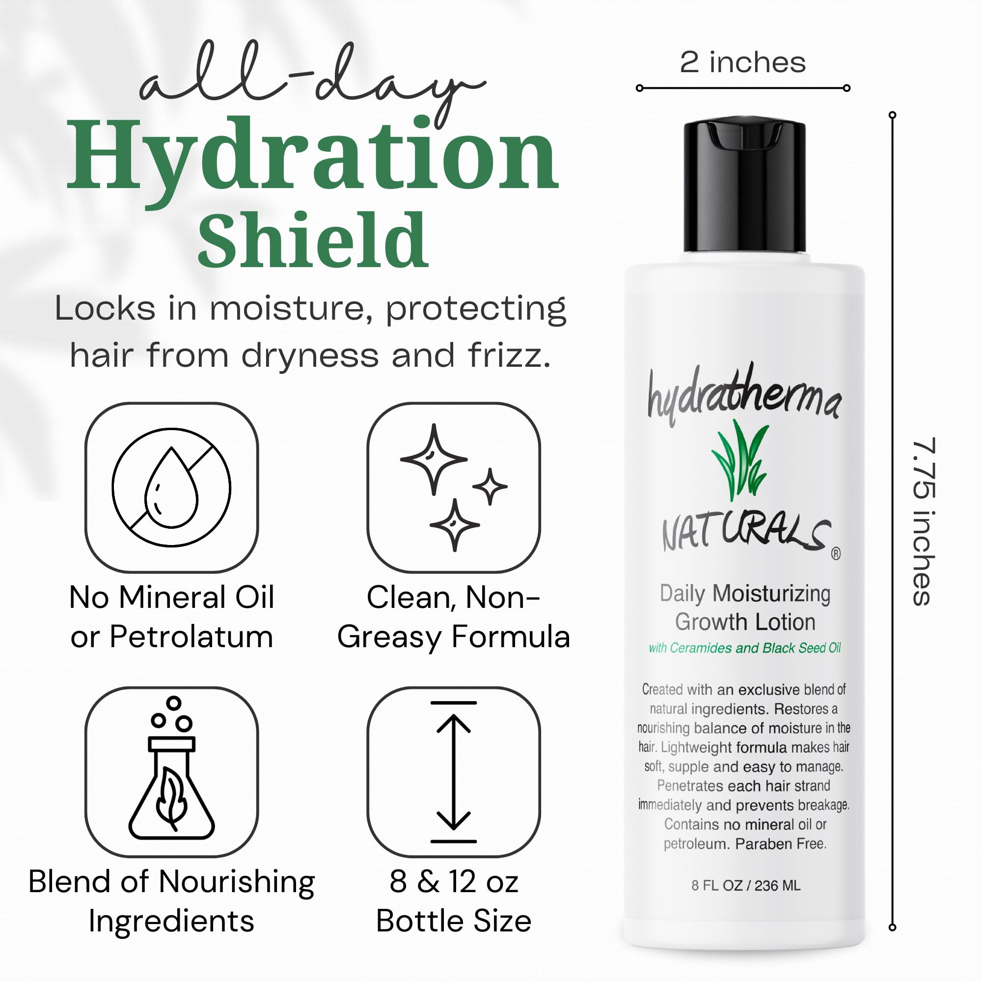 Frizz control with Hydratherma Naturals Growth Lotion on textured hair.