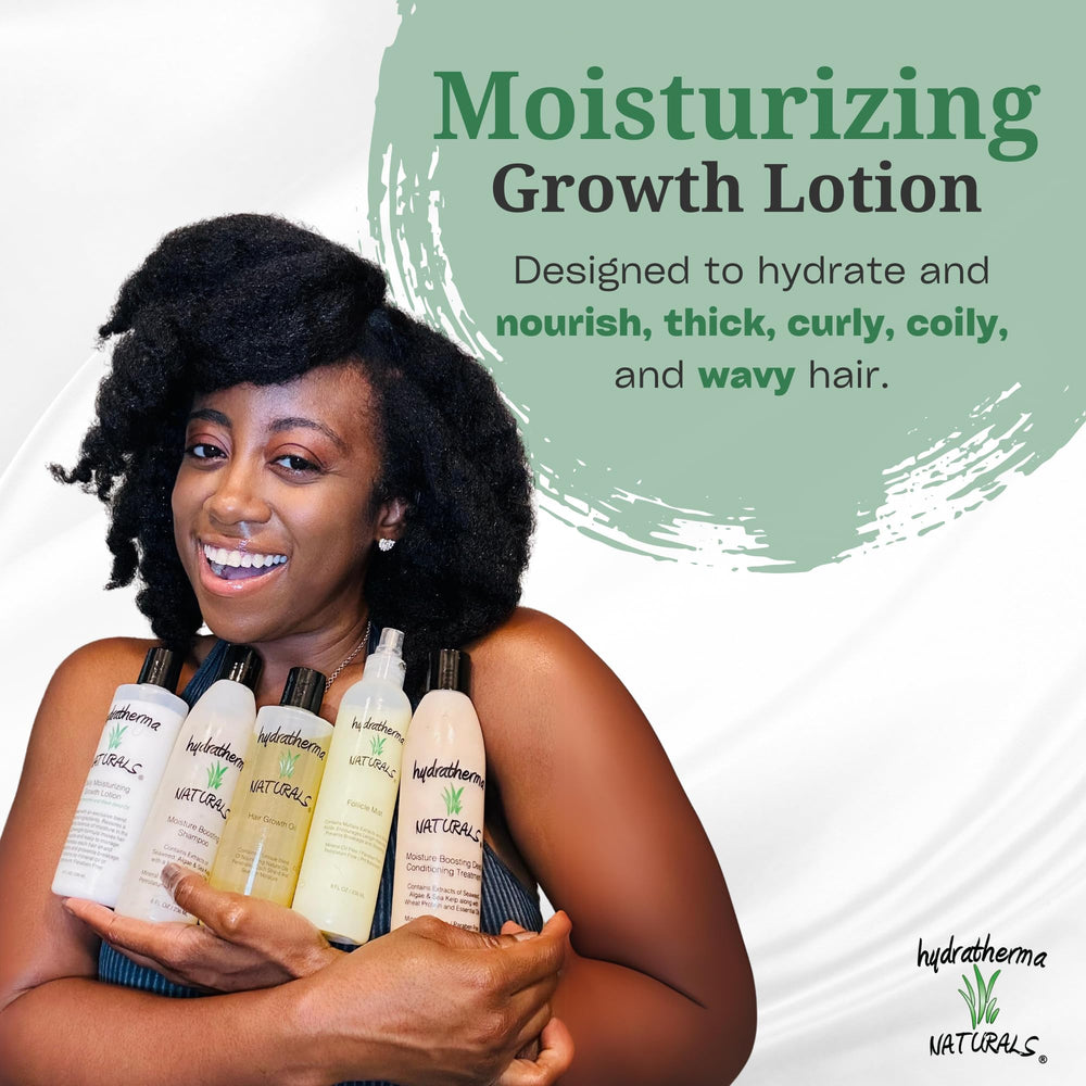 Hydratherma Naturals Growth Lotion supports natural hair care with a light finish.
