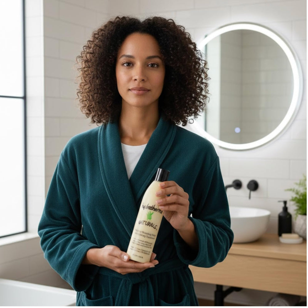 Hydratherma Naturals Moisture Boosting Deep Conditioning Treatment applied on wet hair nourishes.