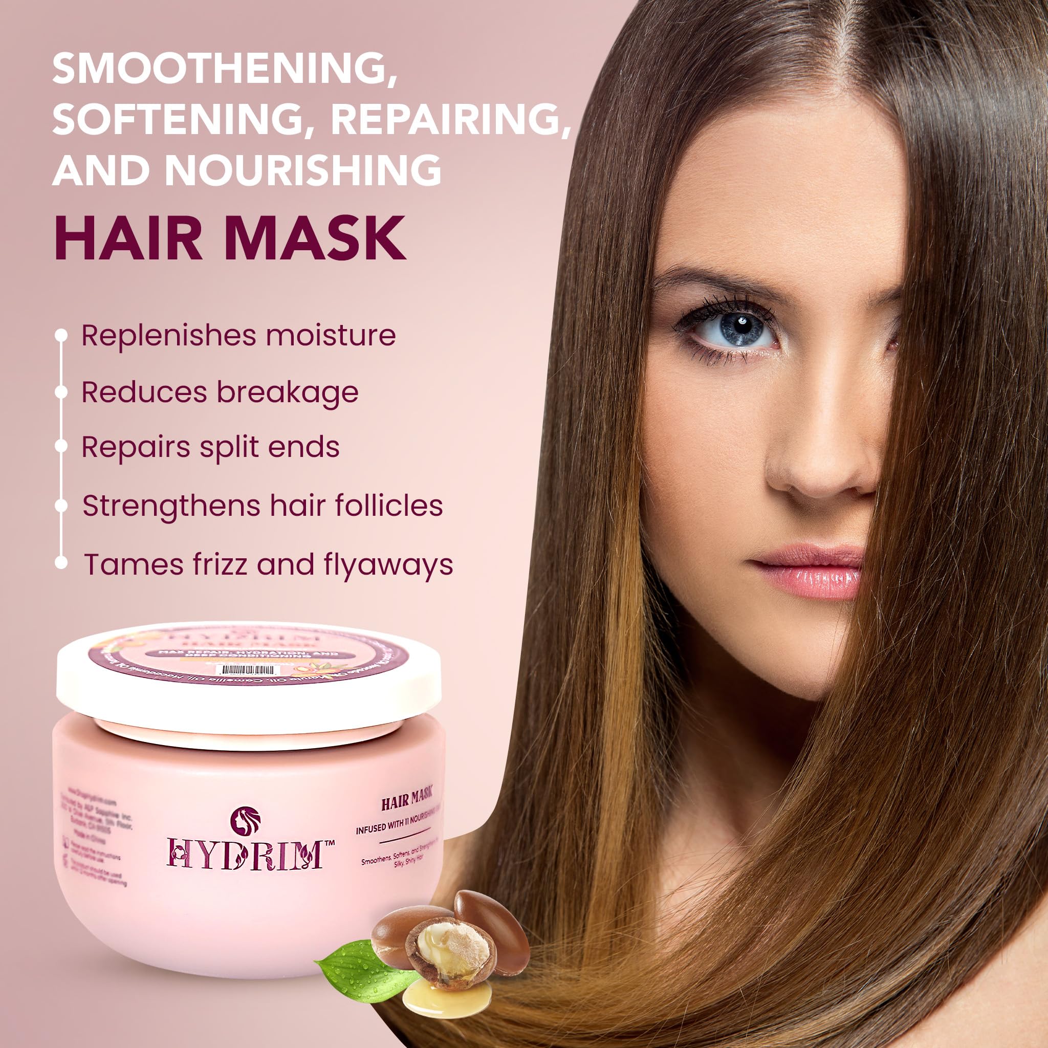 Hydrim Botanical Hydrating Hair Mask bottle pour shows easy coverage during application
