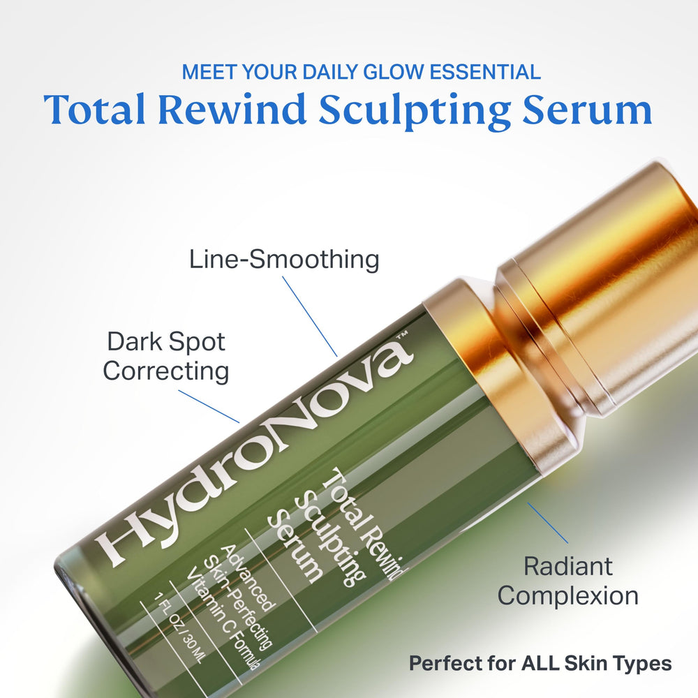 HYDRONOVA serum application pump shown for easy morning routine.