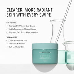 HydroPeptide Clarifying Toner Pads on cotton pad delivering gentle exfoliation.