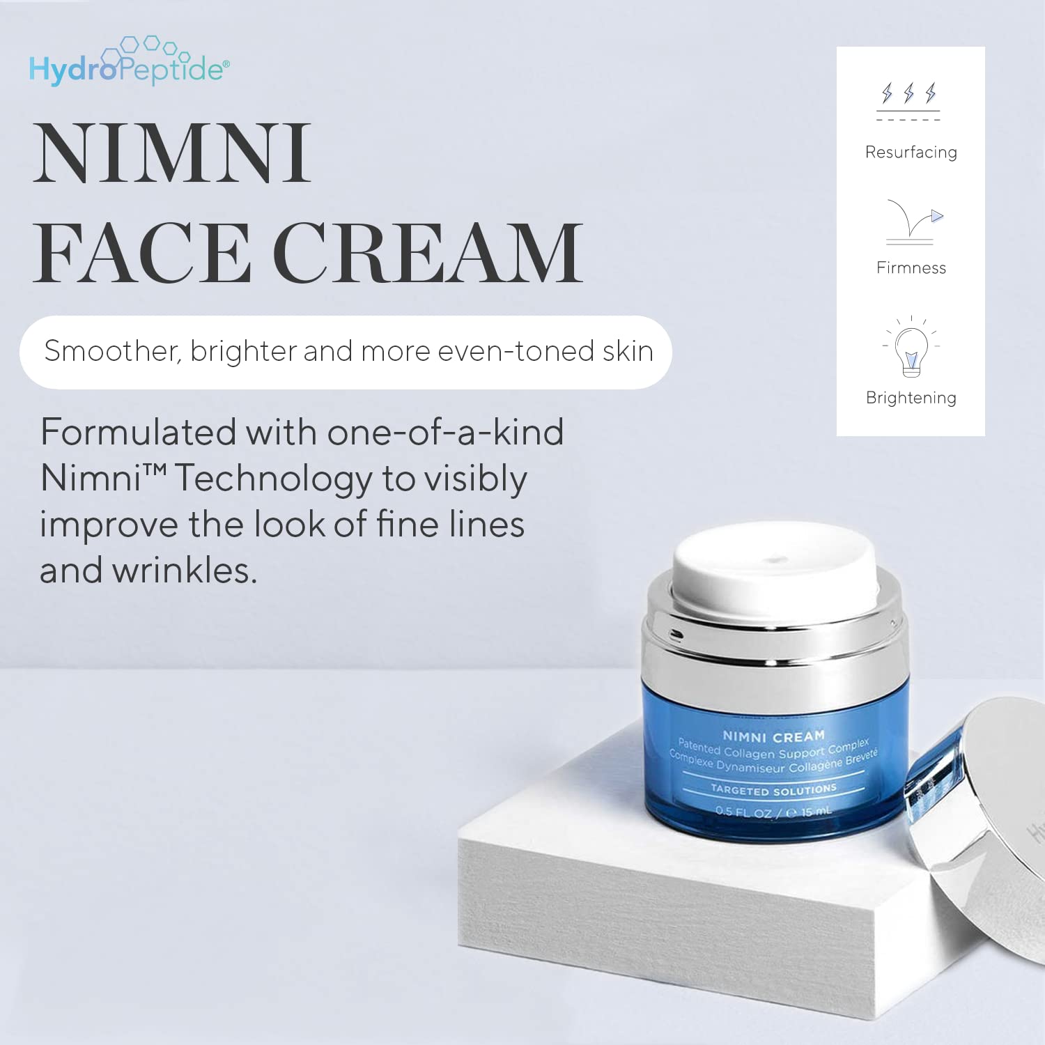 HydroPeptide Nimni Cream jar application showing creamy texture for daily use.