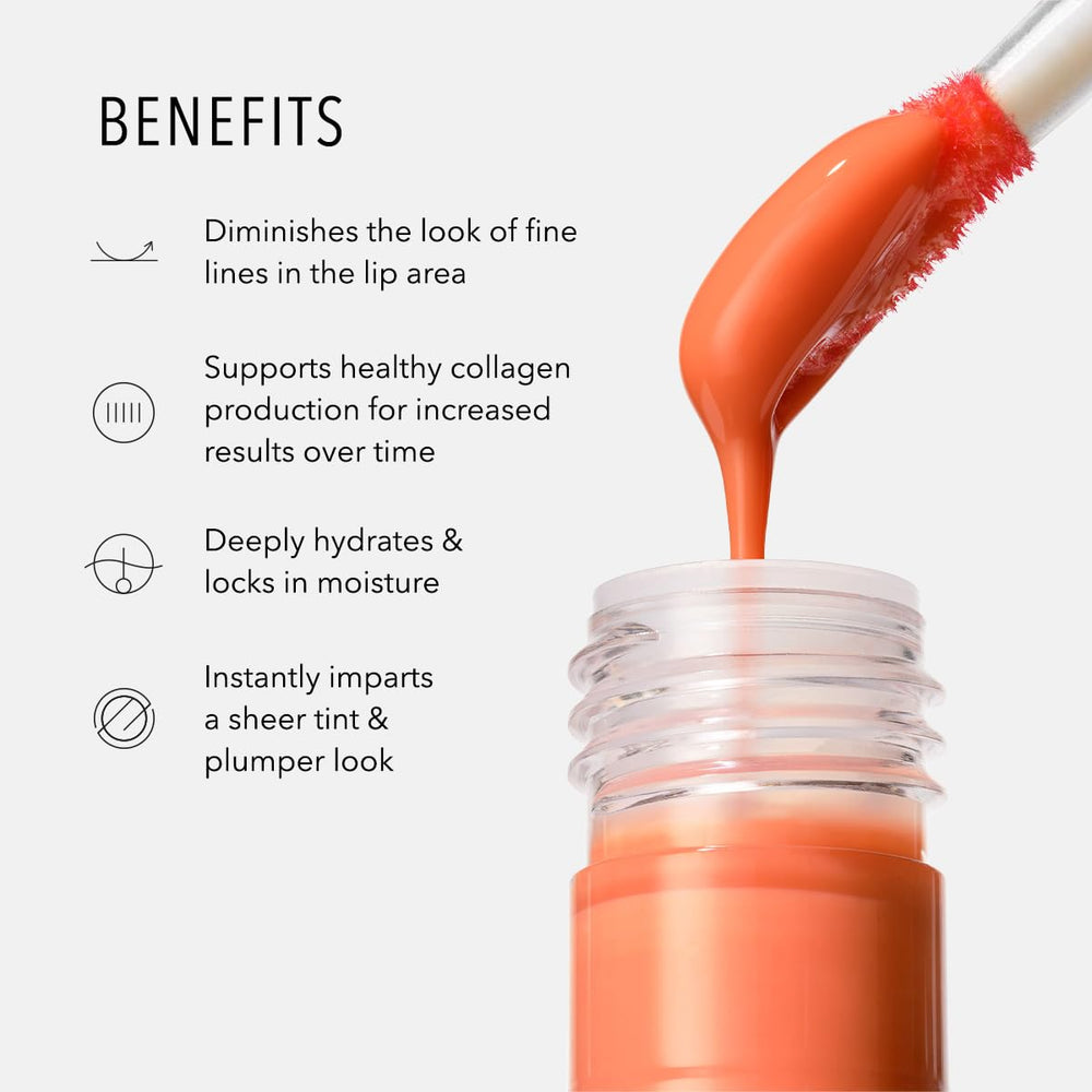HydroPeptide Perfecting Gloss hydrates lips with hyaluronic acid for lasting moisture.