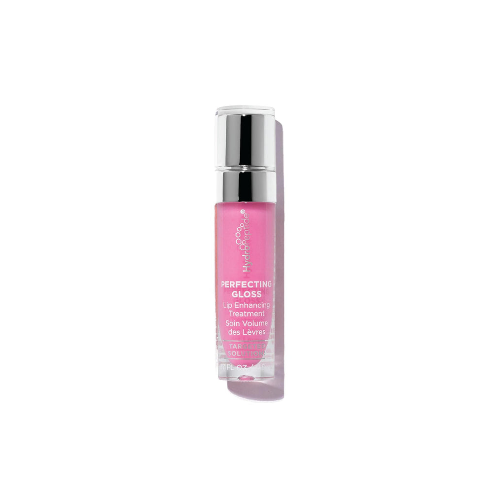 HydroPeptide Perfecting Gloss palm-spring-pink tube delivers radiant shine and lasting hydration.