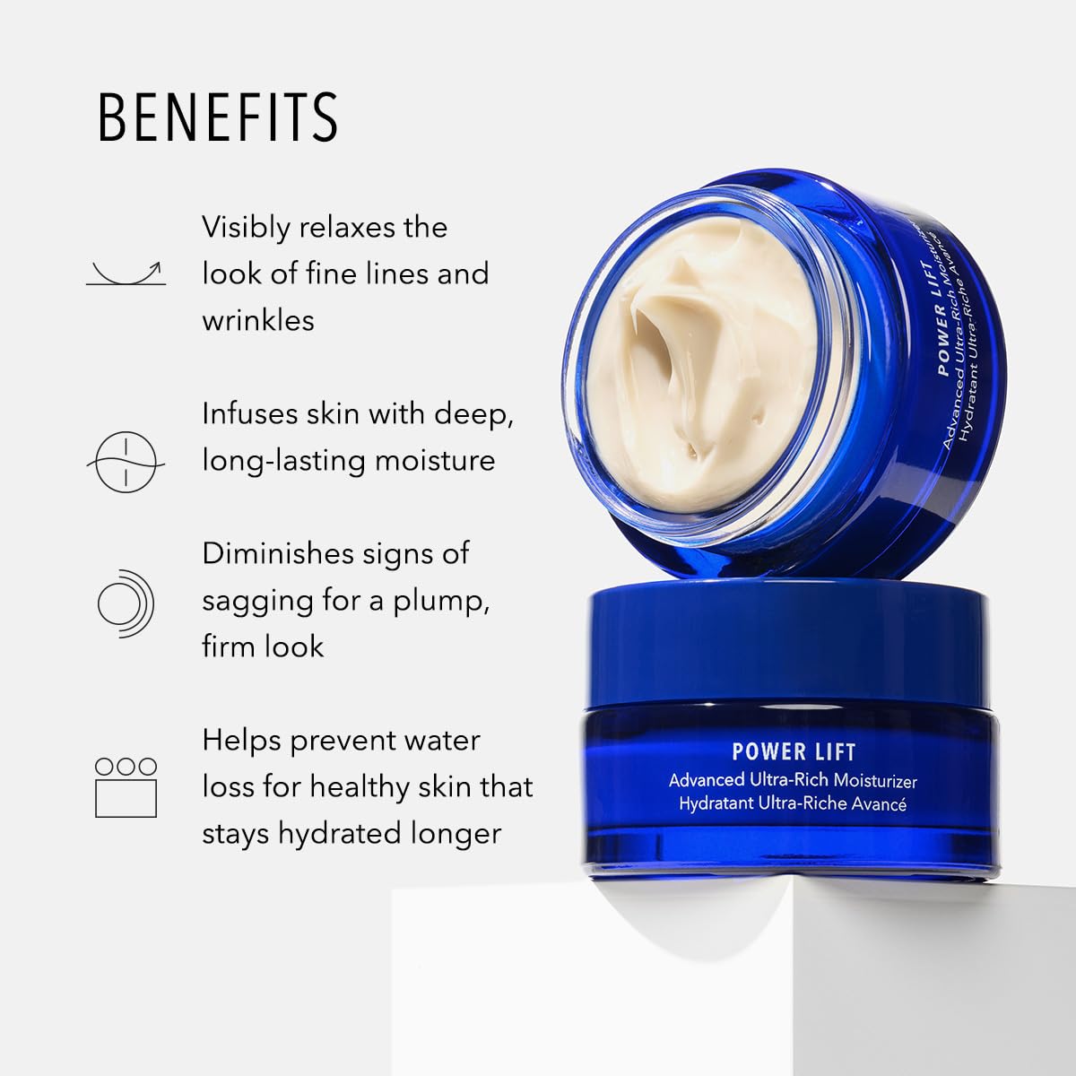 HydroPeptide Power Lift cream texture swirl emphasizes luxurious, non-greasy moisturization.