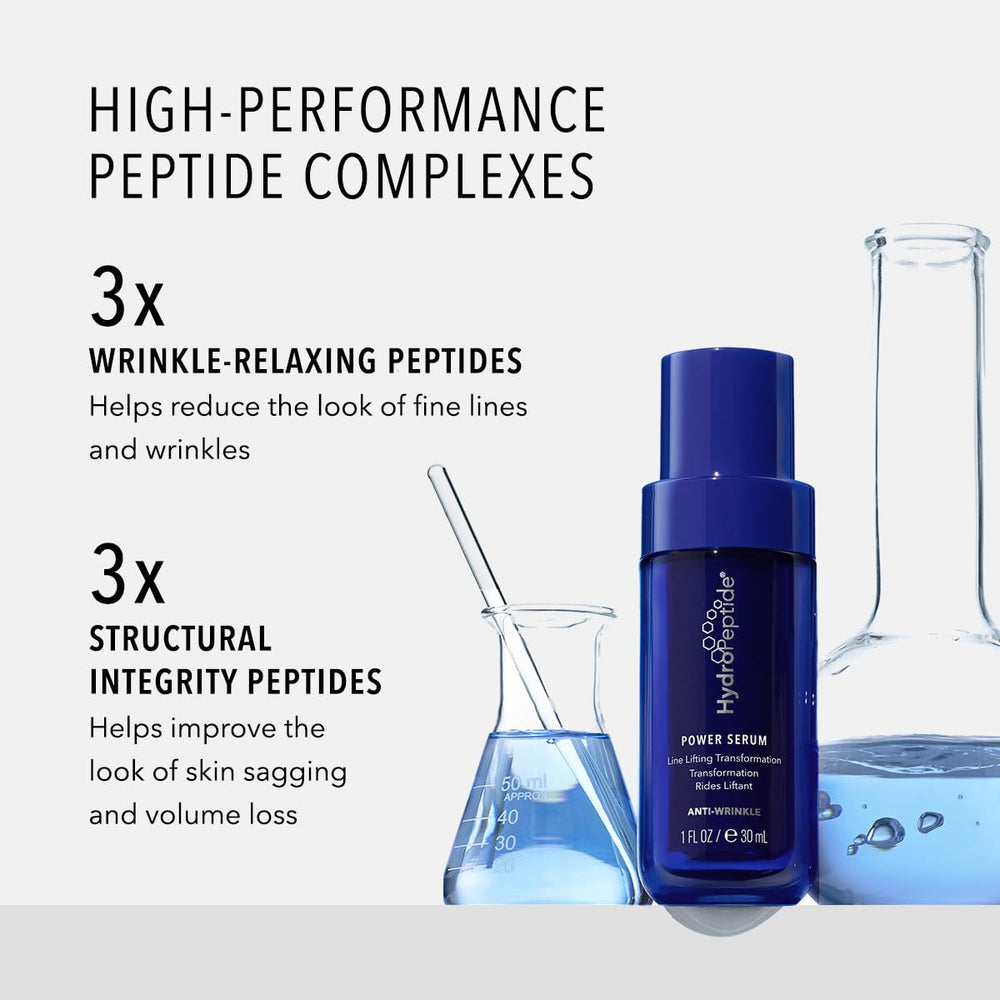HydroPeptide Power Serum line close-up focuses on Ellagi-C Phytoan-K support