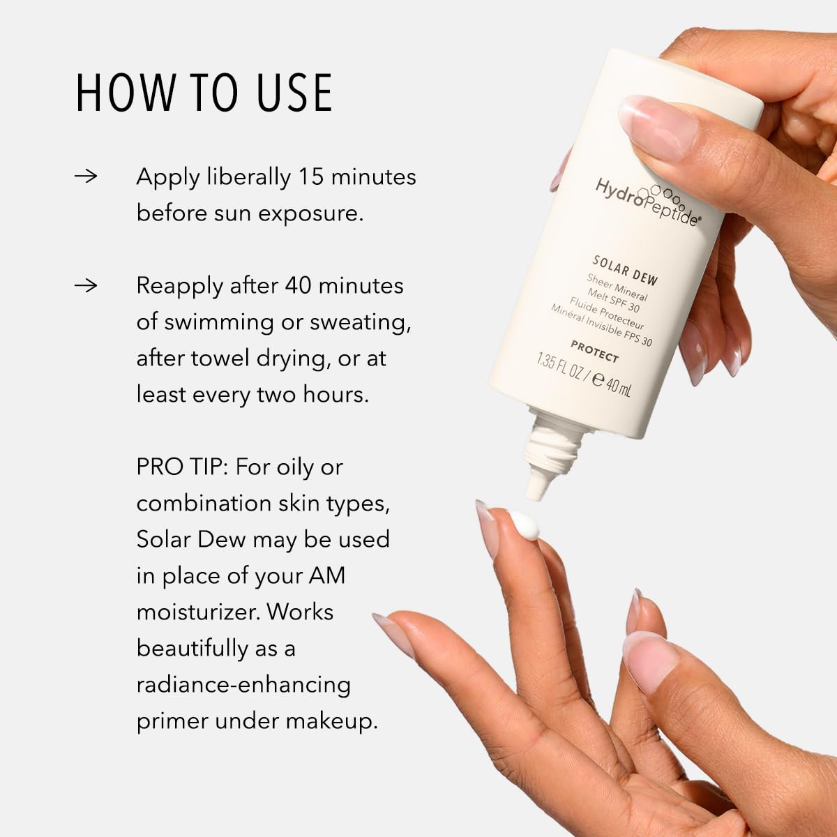 Close-up of HydroPeptide Solar Dew oil ingredients for skin hydration