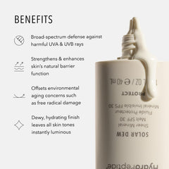 Solar Dew SPF visuals highlight mineral protection with fast absorption