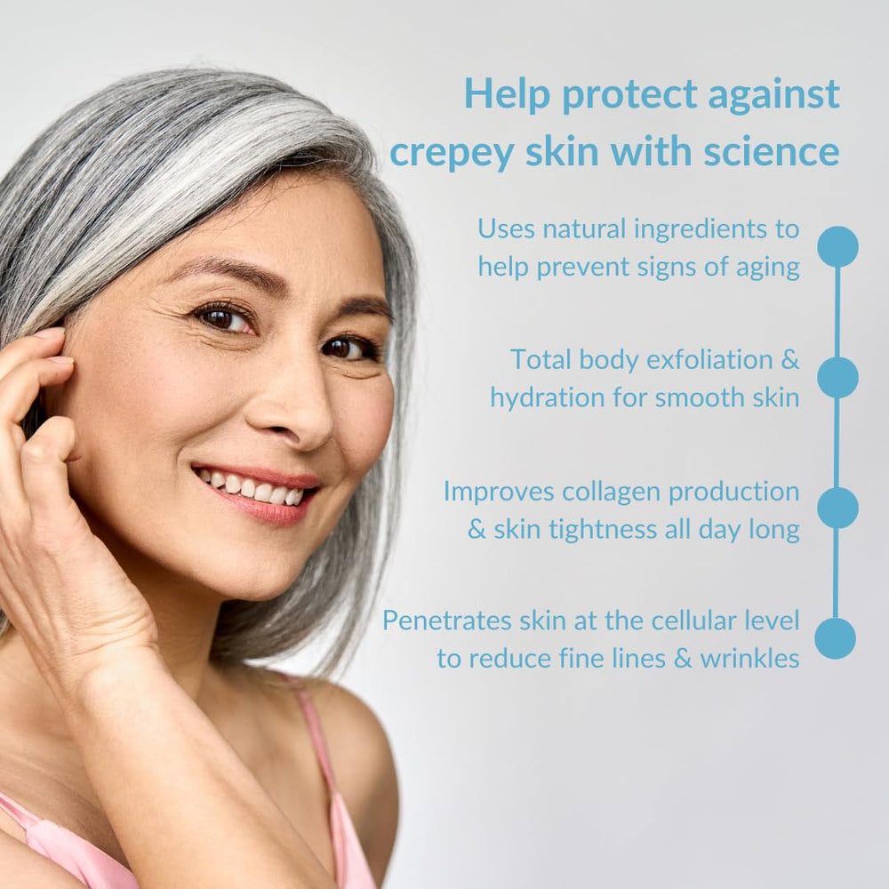 Hygieia crepey skin cream application on arm demonstrates daily use.