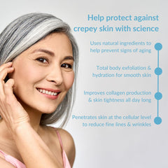 Hygieia crepey skin cream application on arm demonstrates daily use.