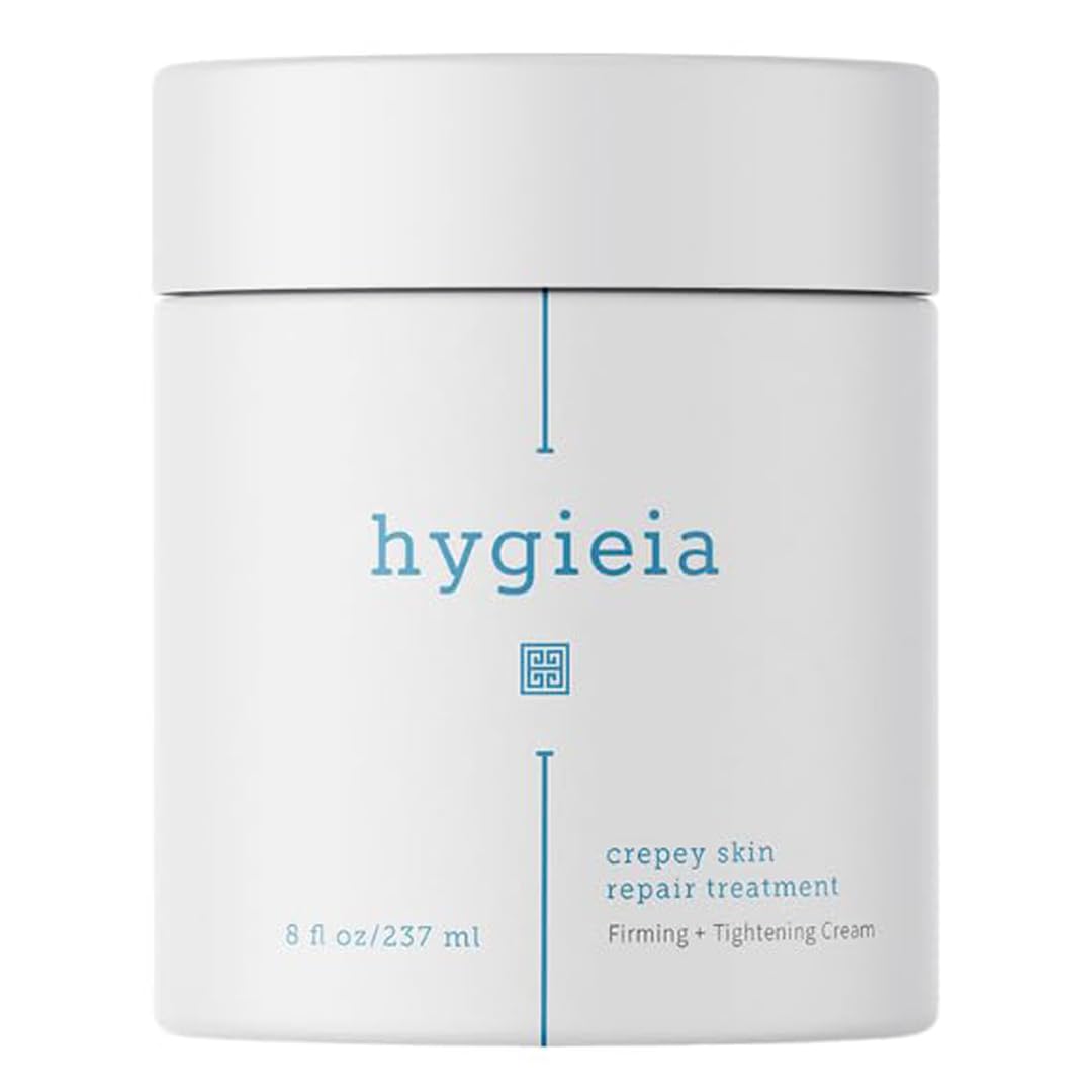 Hygieia crepey skin cream bottle shows hydrating formula for smoother skin.