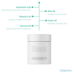 Hygieia crepey skin cream jar indicates 8oz size for daily use.