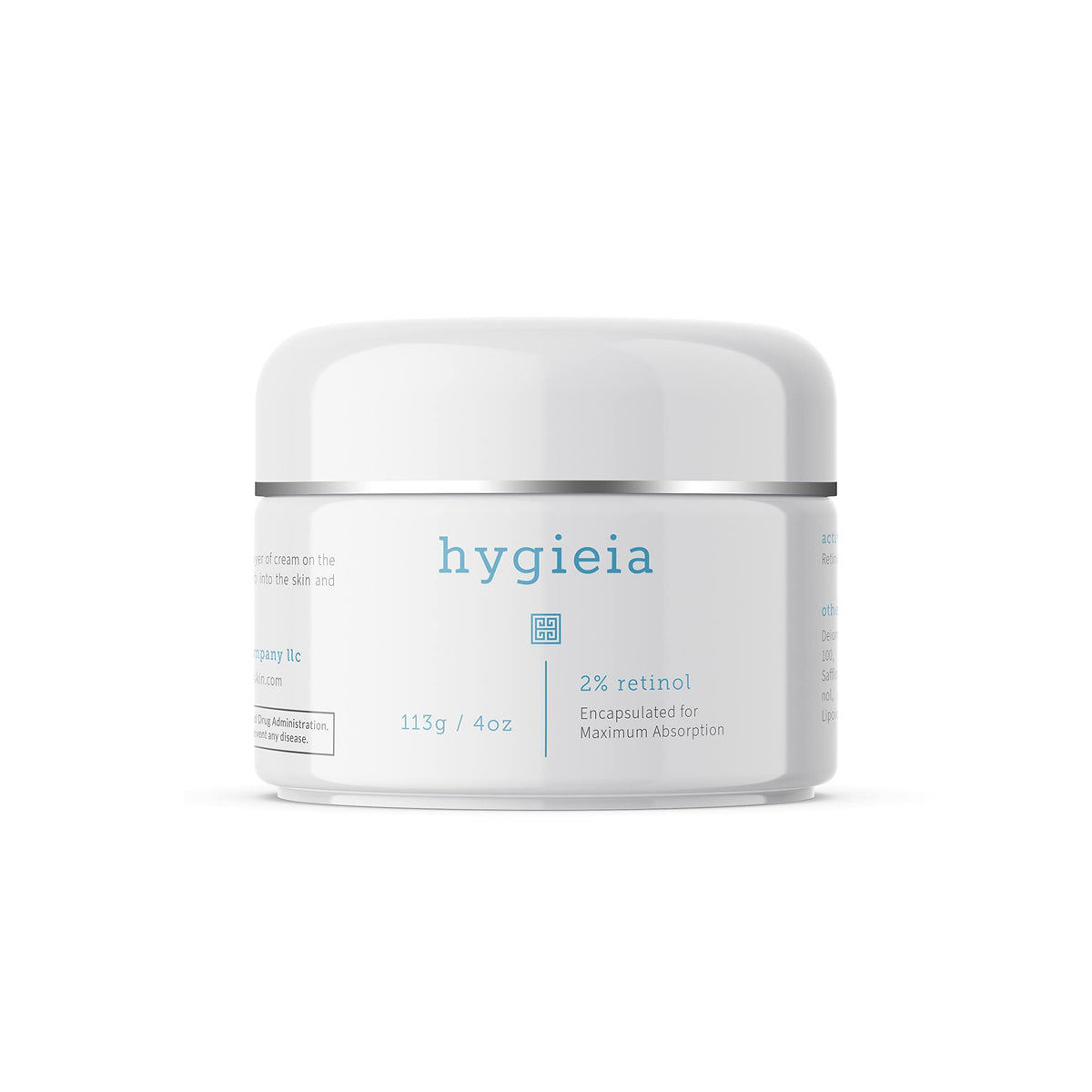 Hygieia+ encapsulated two-percent retinol cream bottle for day-night care