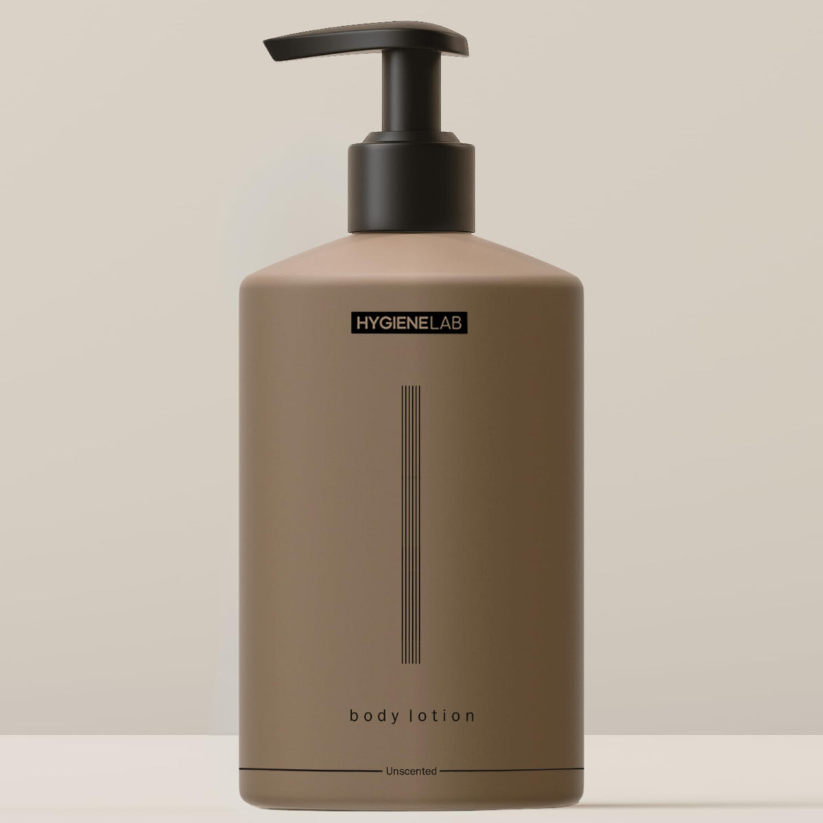 HygieneLab men's unscented body lotion bottle shows daily hydration without residue