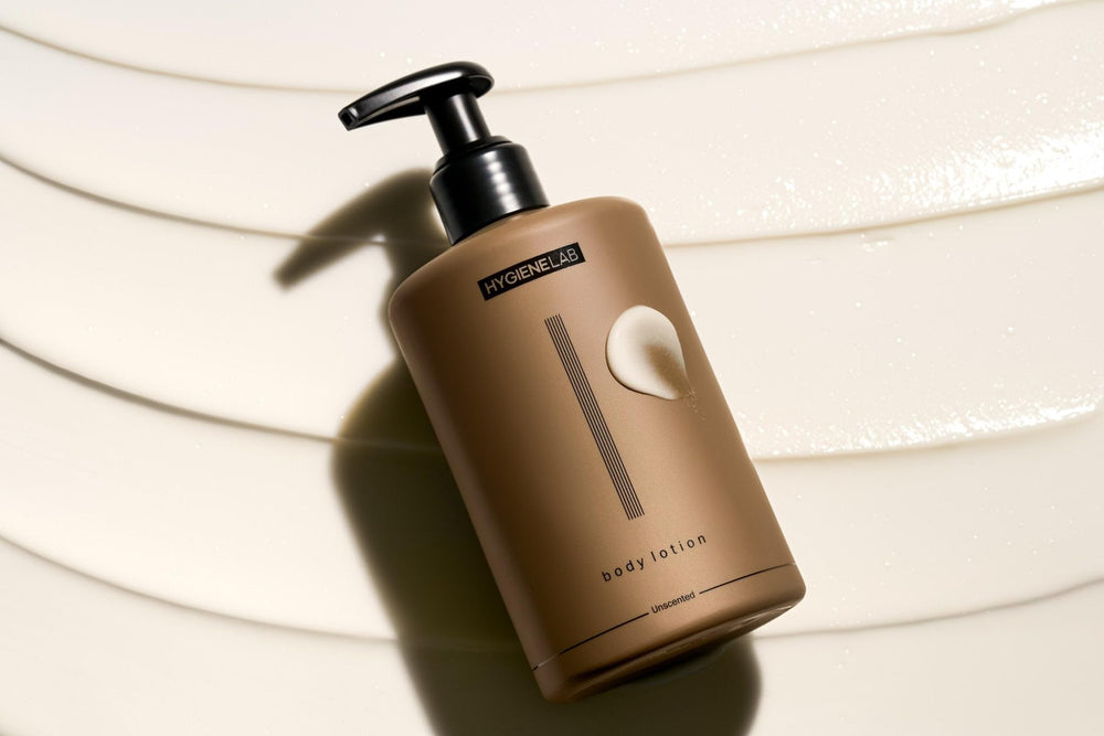 HygieneLab imagery featuring vitamin E and rosemary for skin support
