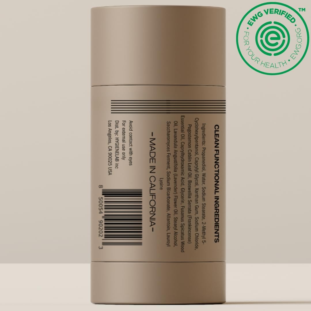 California-made HygieneLab deodorant label reinforces local production quality.