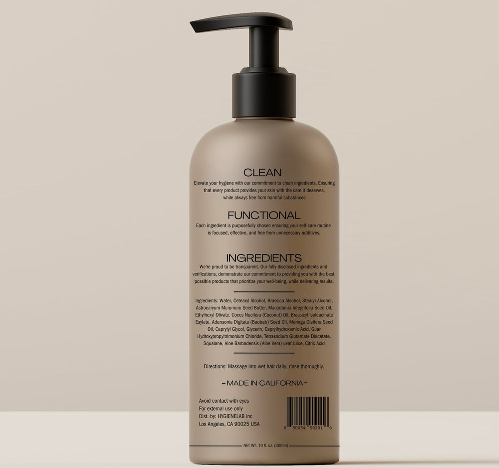 HygieneLab conditioner texture displays lightweight hydration for daily use.