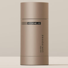 HygieneLab Men's Cedar Drift deodorant bottle close-up showing aluminum-free formula and essential oils