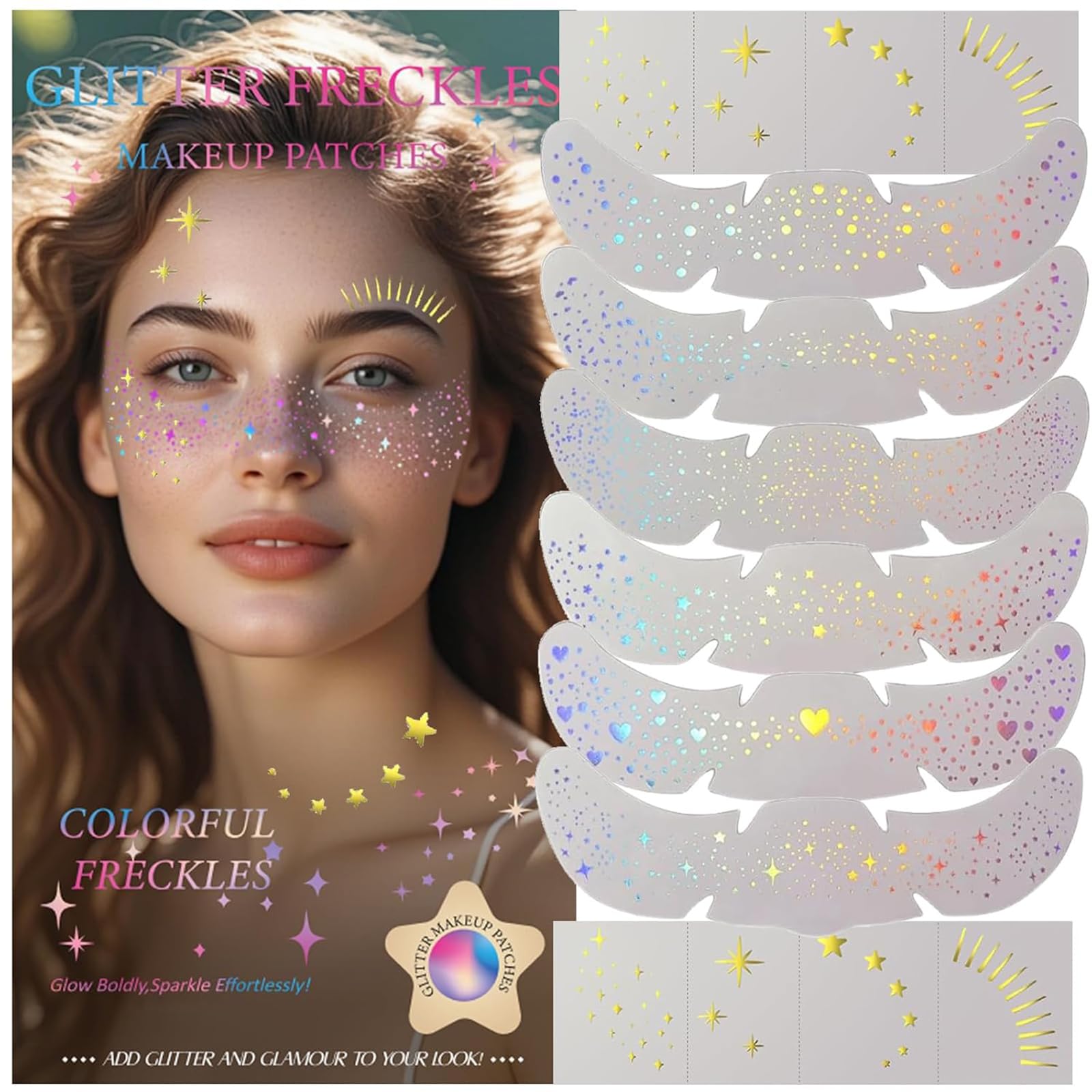Hymik freckle patches multichrome set for customizable festival freckles with shimmering hues