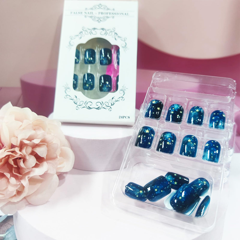 HZJXRT Gold stars press-on nails add festive sparkle and quick glam.