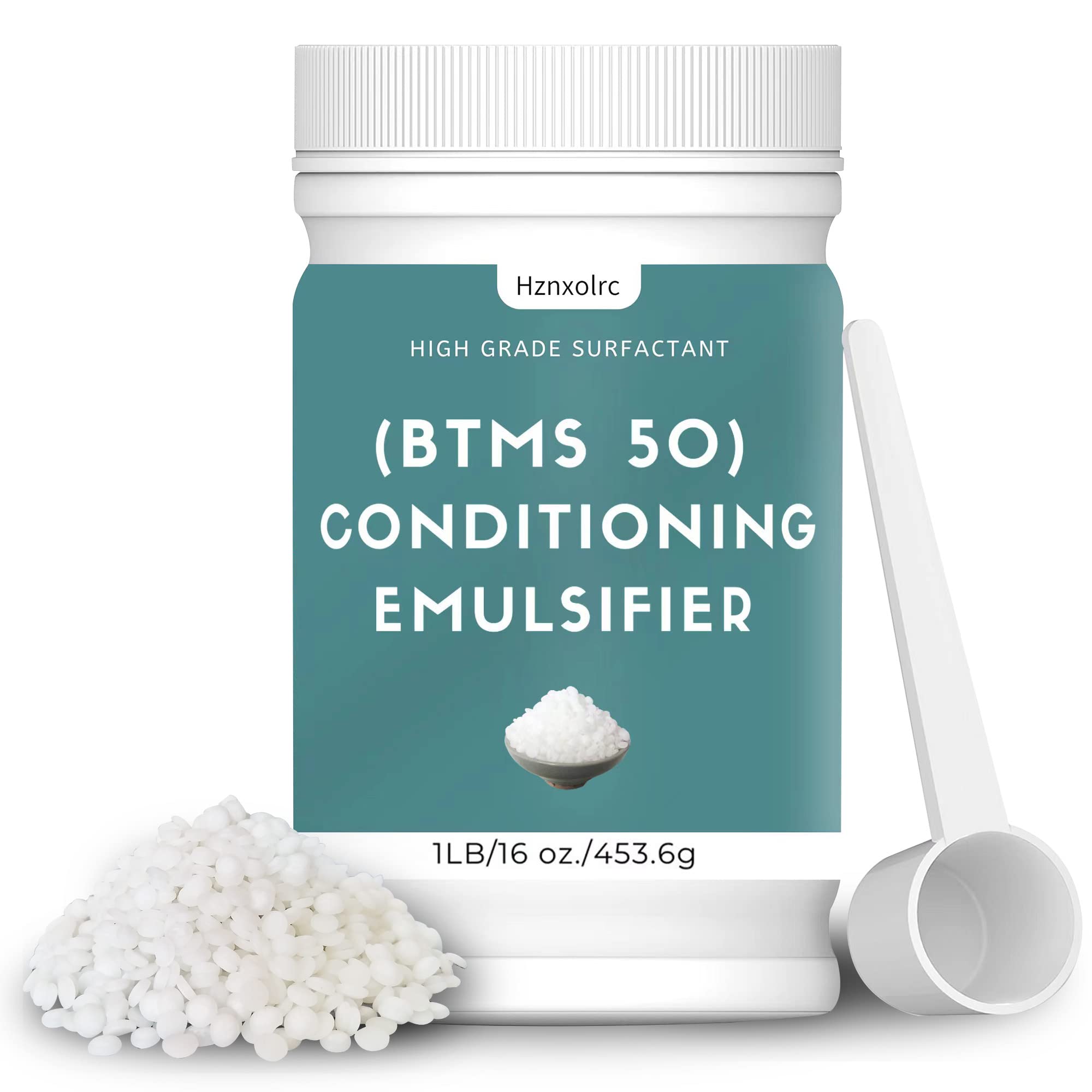 Hznxolrc BTMS 50 emulsifier packaging close-up for premium formulations.