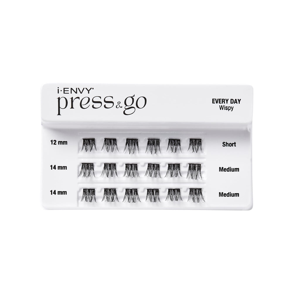 i-ENVY Press&Go lashes packaging highlighting no-glue design and ease of use
