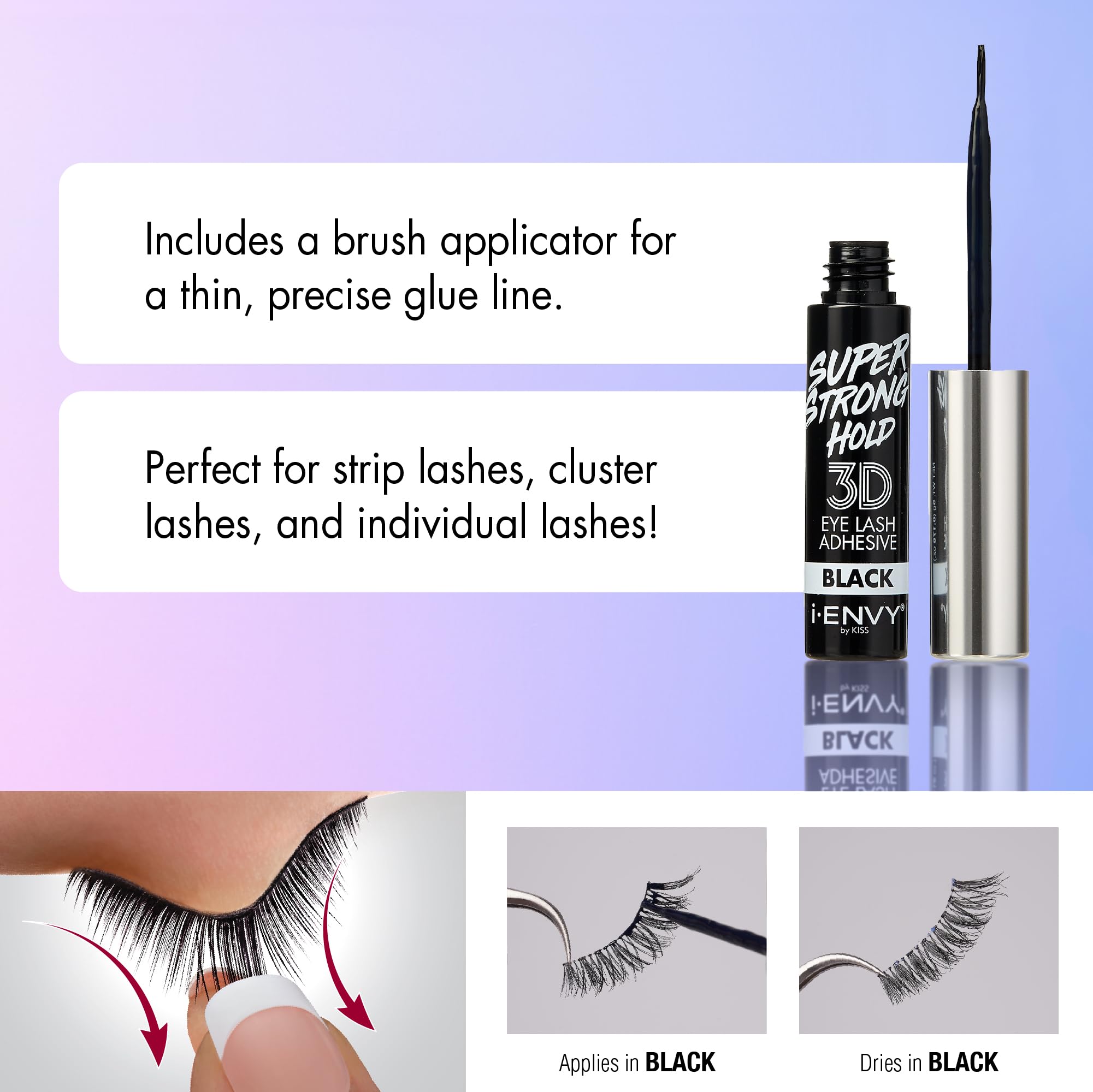 i-ENVY waterproof formula keeps lashes in place through sweat or rain