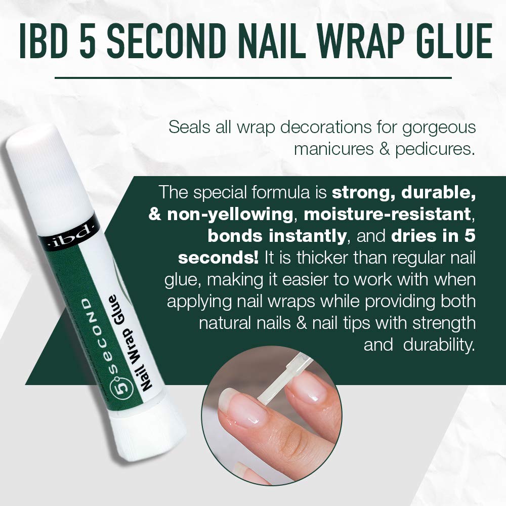 IBD 5 Second Nail Wrap Glue repairs cracked or broken nails for a neat finish