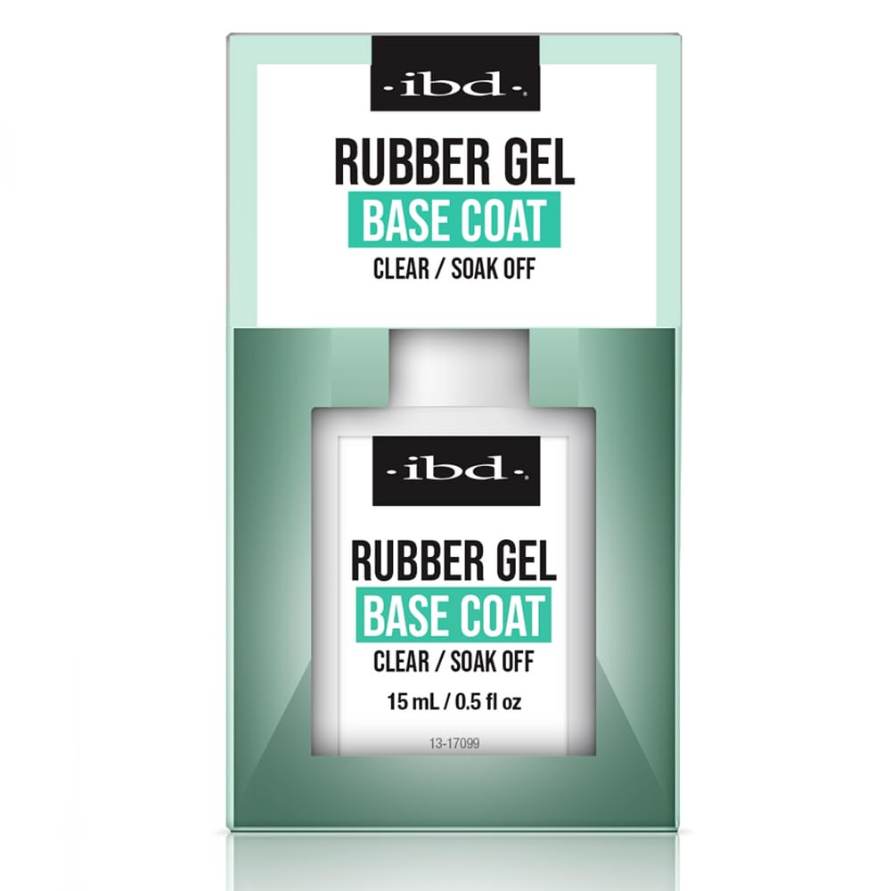 IBD Rubber Base Gel clear bottle close-up showing flexible base for stronger nails.