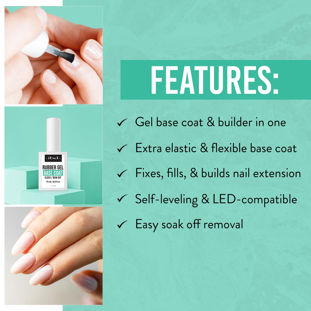 IBD Rubber Base Gel flexible formula underlines durable polish adhesion.