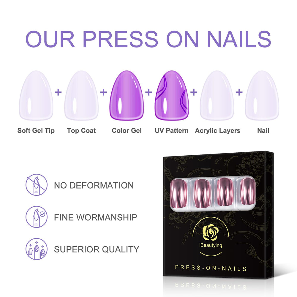 iBeautying Press-on nails kit with file and cuticle stick for easy DIY application