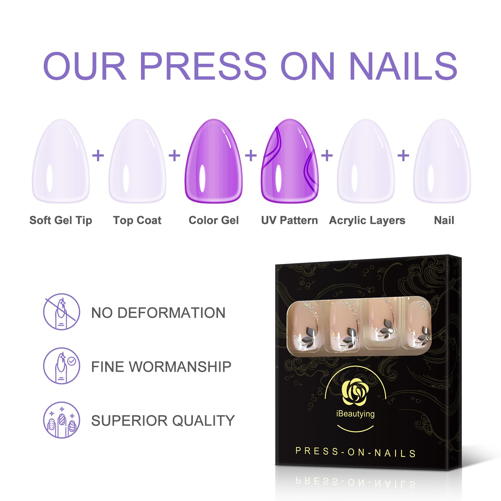 iBeautying short coffin flat nails for quick at-home manicure