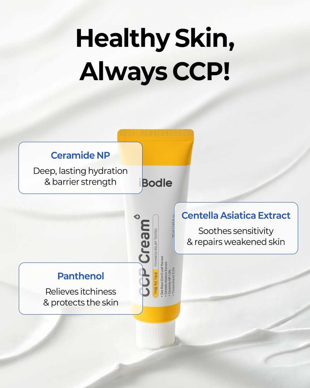 iBodle CCP Cream features ceramide NP to support skin barrier health.