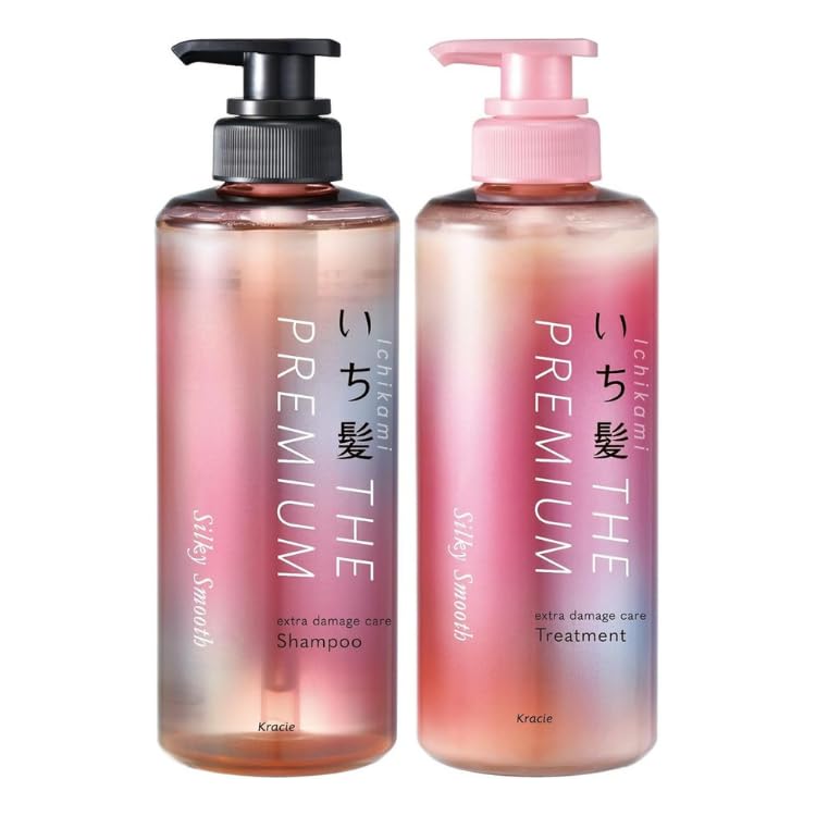 Ichikami The Premium Shampoo bottle; silky shine and damage care in a single wash.