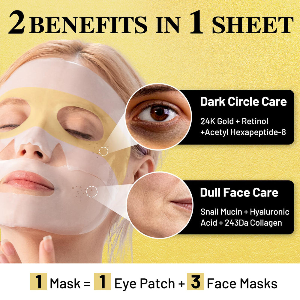 ICIKOL 2-in-1 hydrogel mask with eye patches for refreshed eyes and time-saving routine.