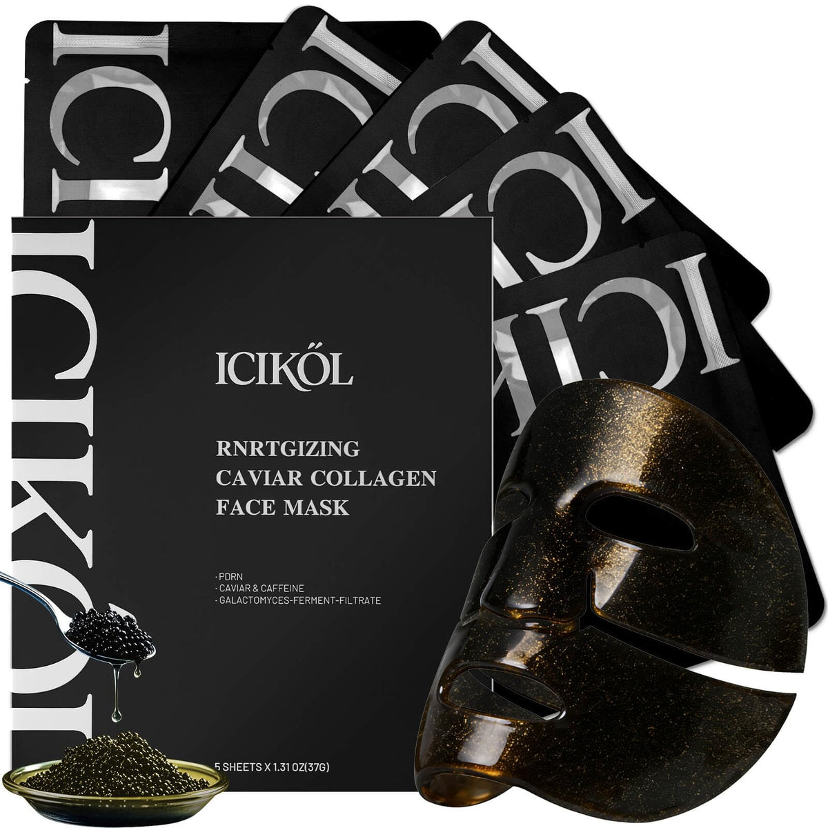 ICIKOL 24K Gold and Caviar mask pack for luxurious facial treatment and hydration