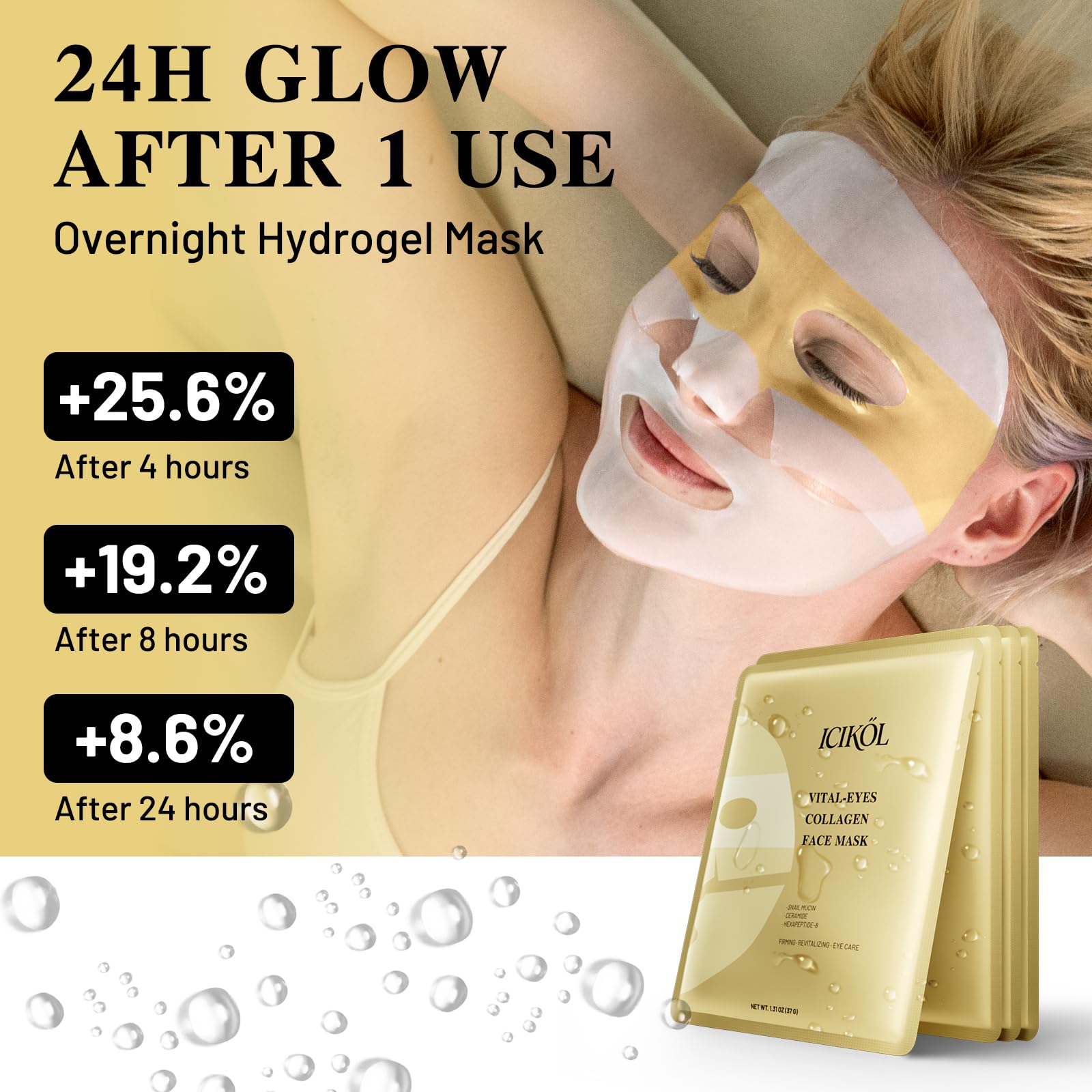 ICIKOL 24K Gold with Peptides and Snail Mucin nourishes skin and promotes a healthy glow.