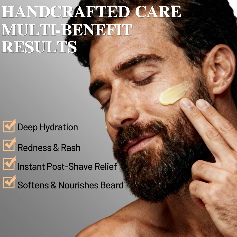 ICIKOL balm applied to face and beard for conditioning.