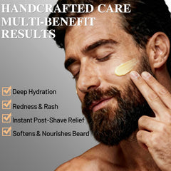 ICIKOL balm applied to face and beard for conditioning.
