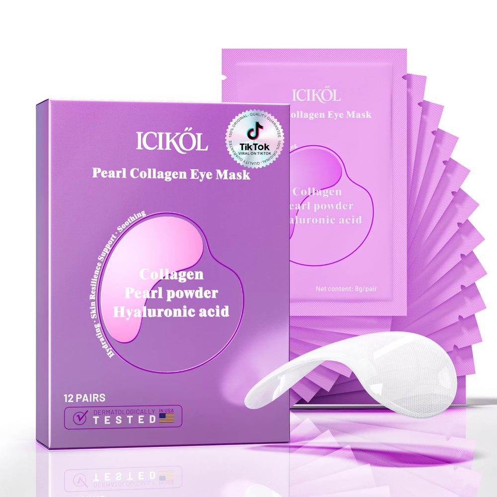 ICIKOL collagen under eye patches close-up shows hydrogel hydration with pearl powder