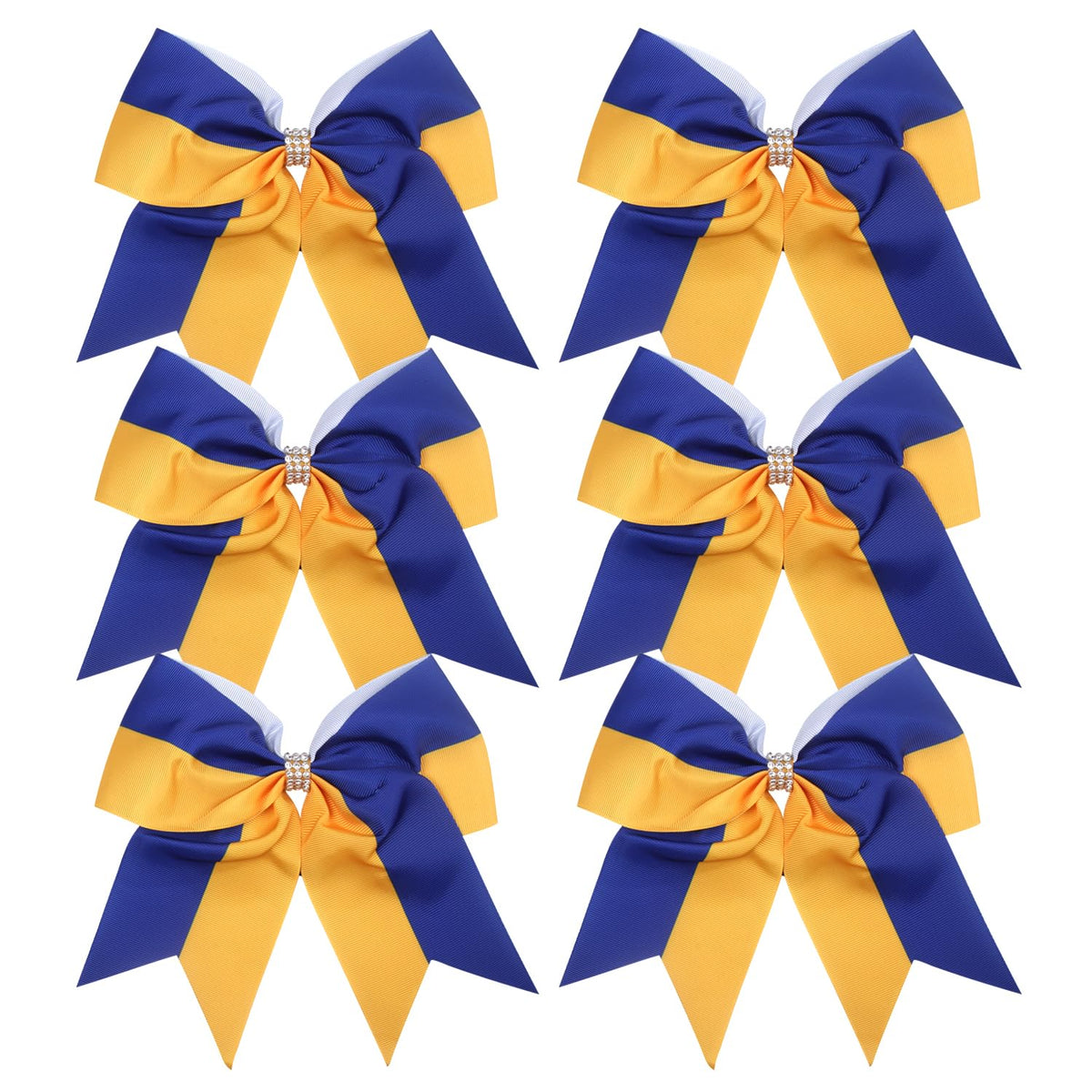 ICObuty Cheerleader Bows 8-Inch Comb in Royal Blue and Gold rhinestones for secure ponytails