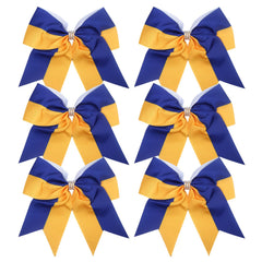 ICObuty Cheerleader Bows 8-Inch Comb in Royal Blue and Gold rhinestones for secure ponytails