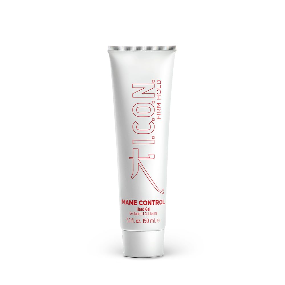 I.C.O.N. Mane Control Hard Gel bottle delivers strong hold and radiant shine for defined styles.