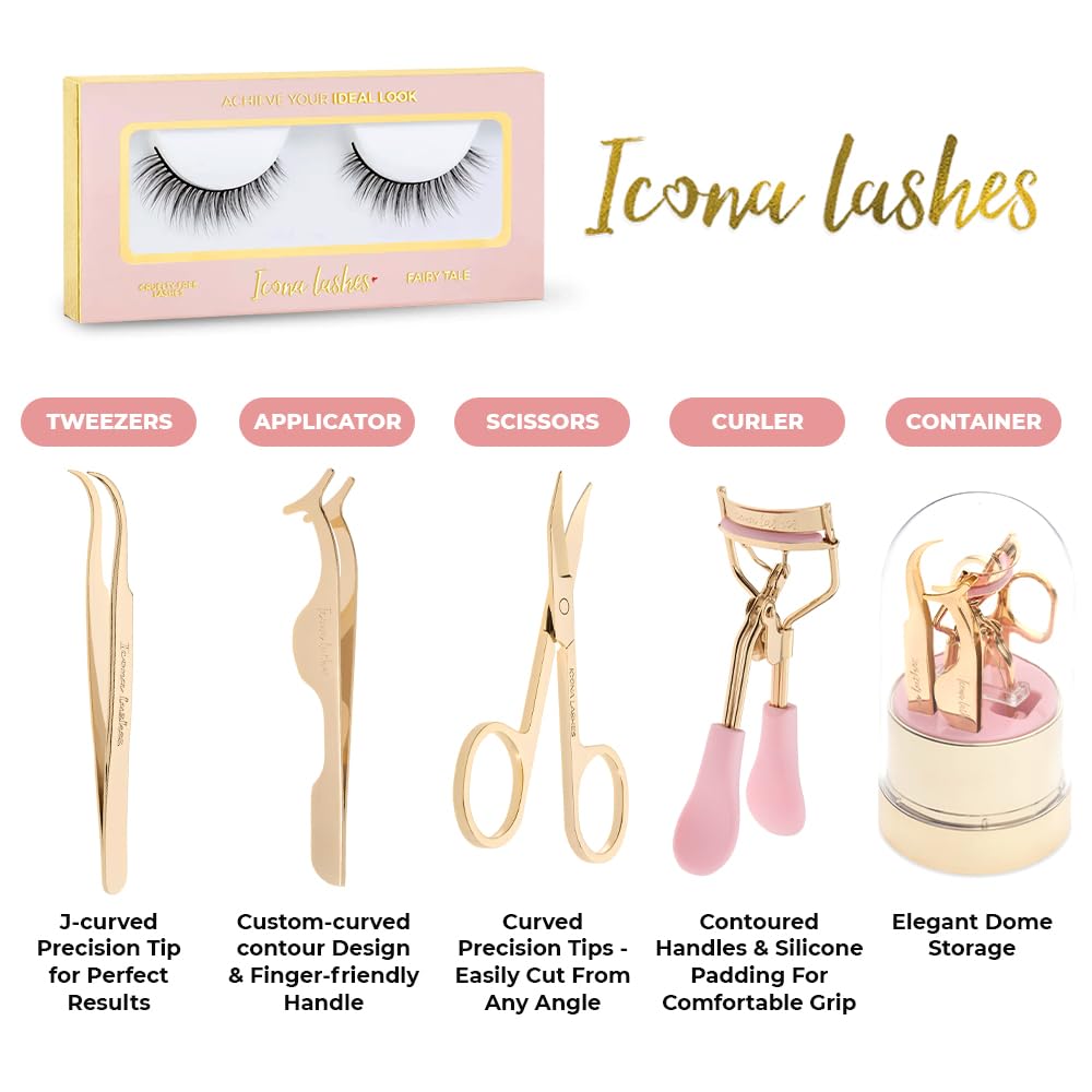 Icona Lashes 4-in-1 kit applicator ensures precise lash placement.