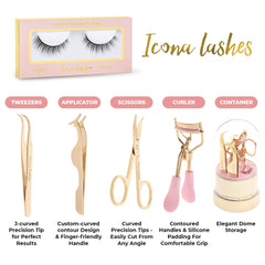 Icona Lashes 4-in-1 kit applicator ensures precise lash placement.