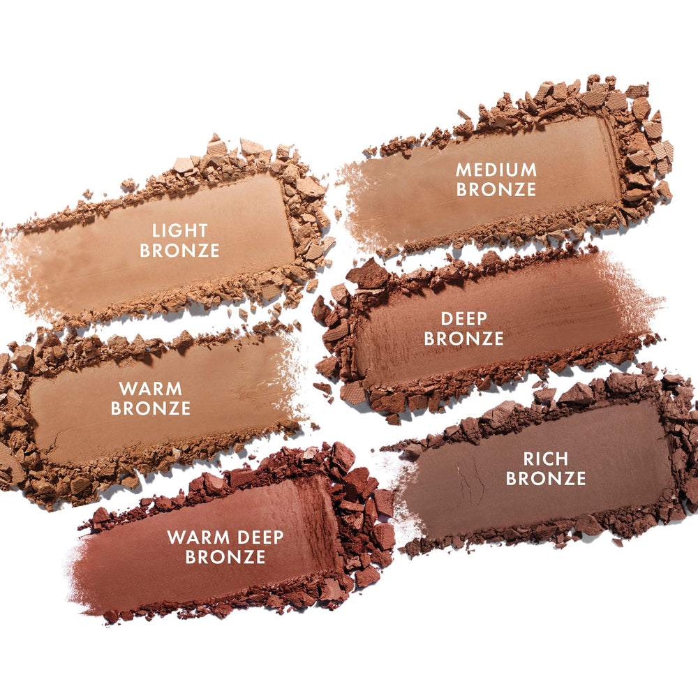 Bronzing powder contouring hollows and temples for sculpted facial structure
