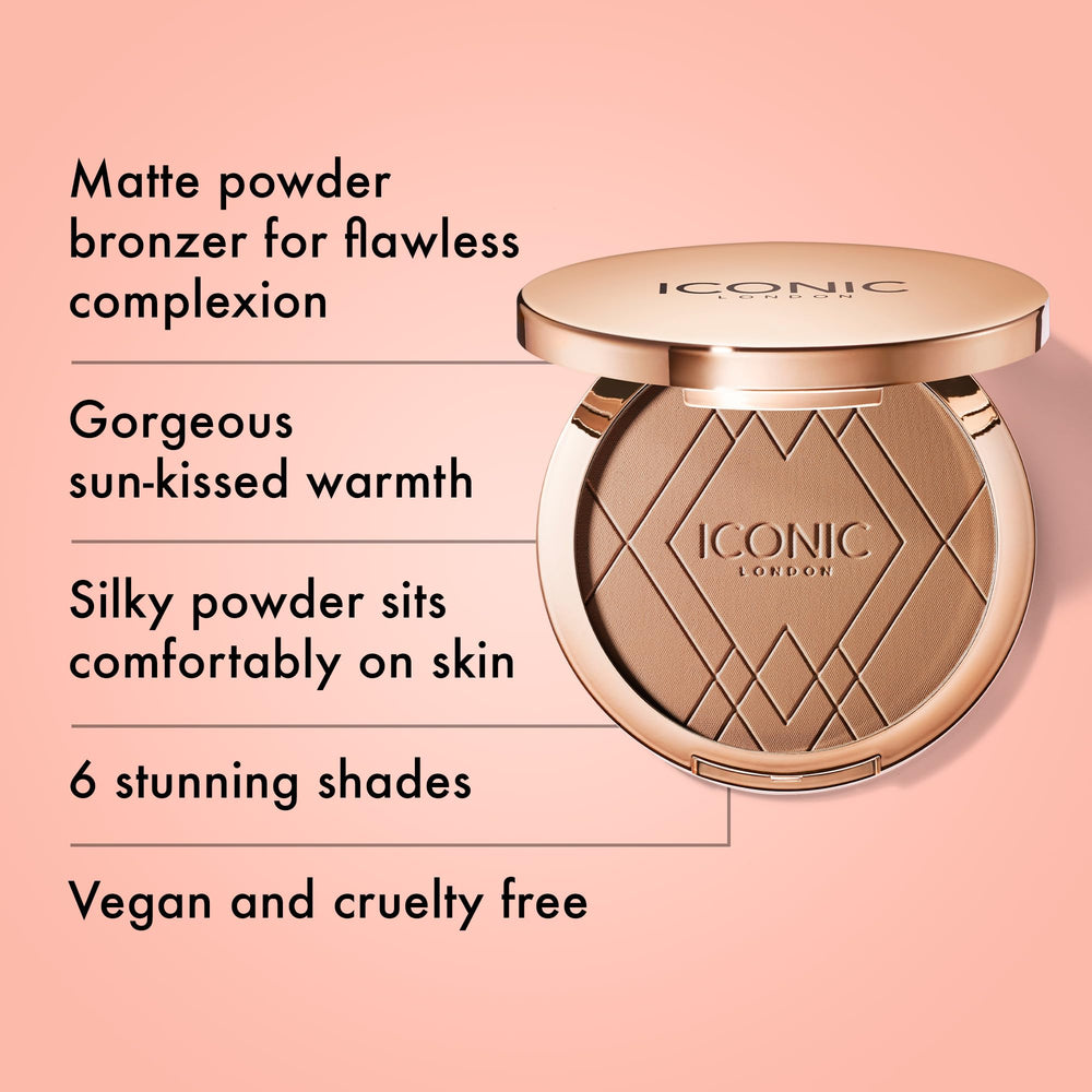 Silky texture close-up of ICONIC LONDON bronzer for smooth, pore-free application