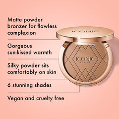 Silky texture close-up of ICONIC LONDON bronzer for smooth, pore-free application