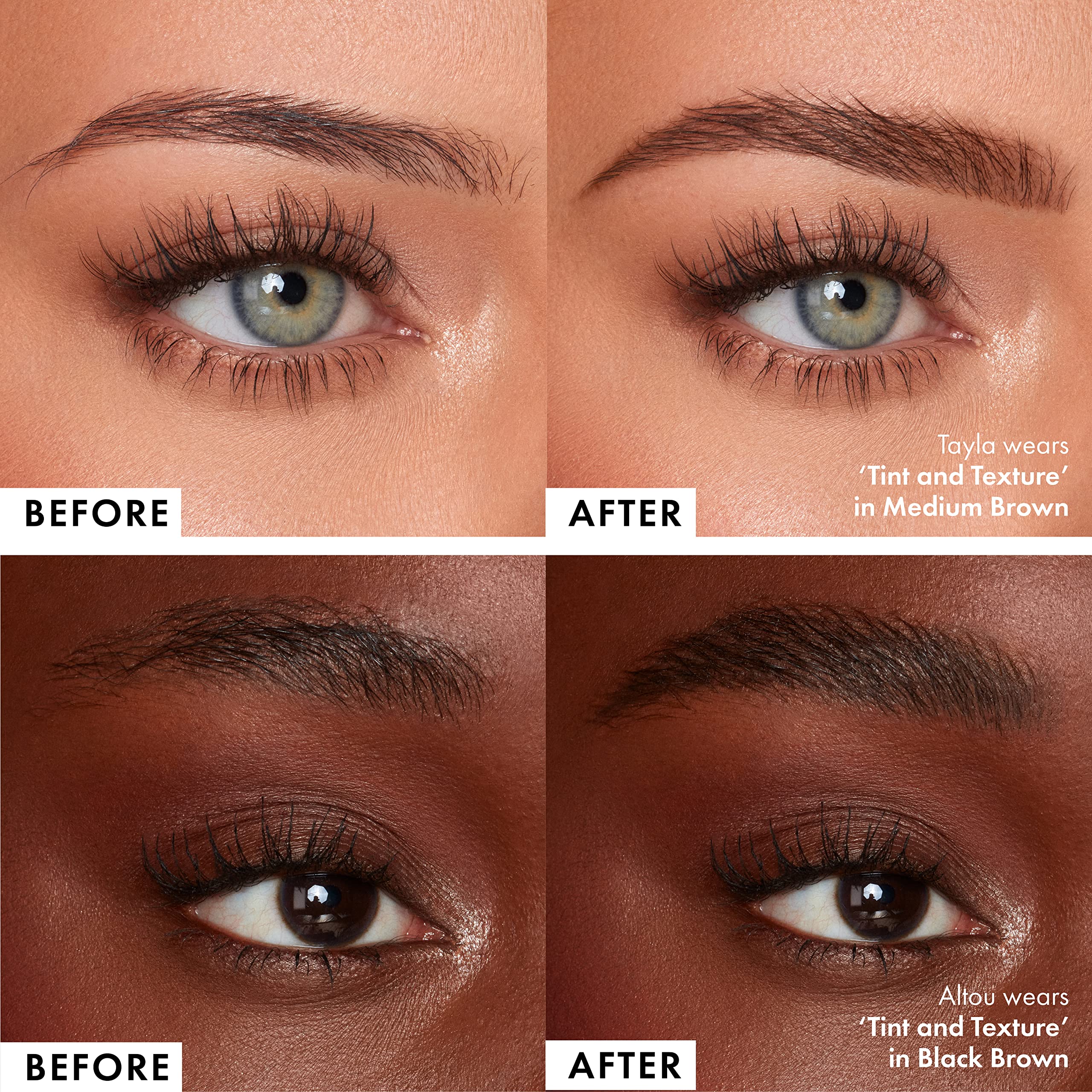ICONIC LONDON Brow Tint and Texture angled brush lifting brow hairs for a feathery finish.